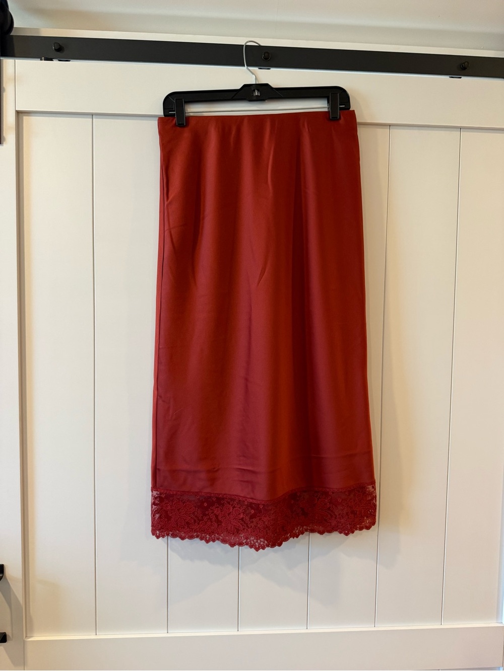LOFT Red Midi Skirt with Lace Hem